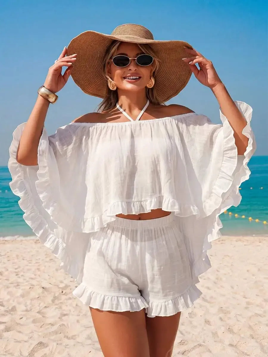 Swim Vcay Women's Black And White Striped Summer Boho Beach Vacation Holiday Holiday Backless Strapless Camisole Ruffle Hem Casual Suit Coverup Dress
