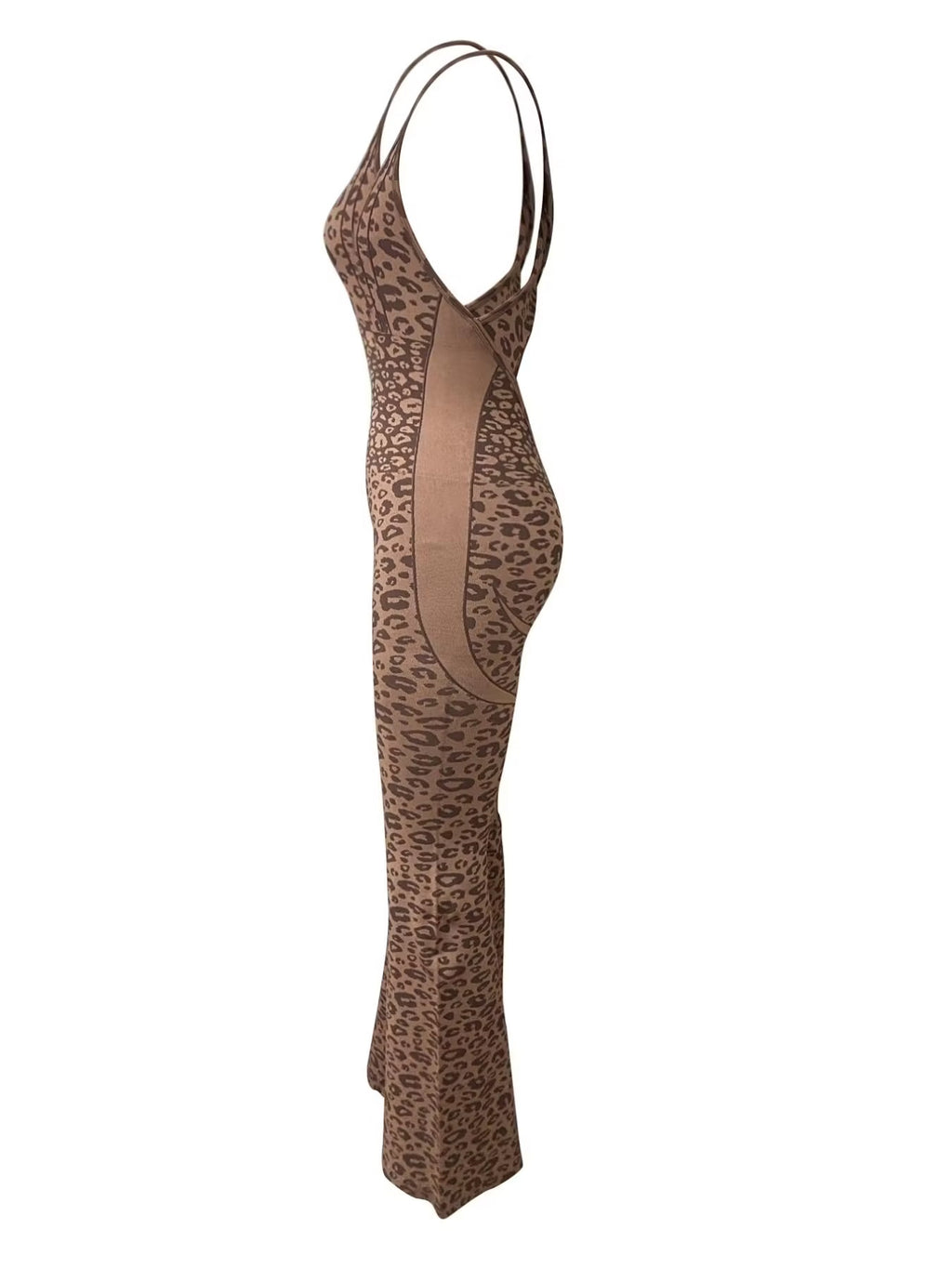 Women's Leopard Print Yoga Jumpsuit - Cross Strap, Slim Fit