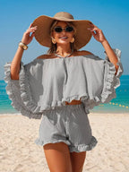 Swim Vcay Women's Black And White Striped Summer Boho Beach Vacation Holiday Holiday Backless Strapless Camisole Ruffle Hem Casual Suit Coverup Dress